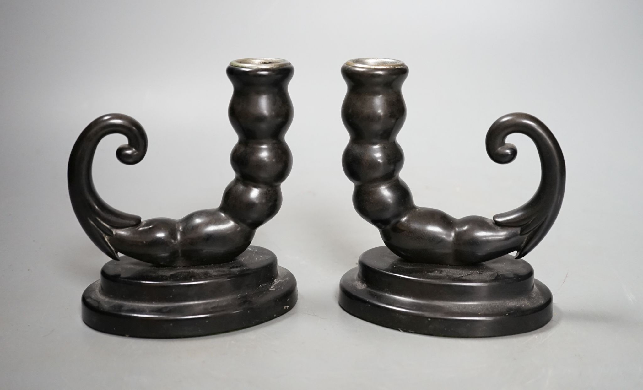 An unusual pair of Bakelite candlesticks, 12cm